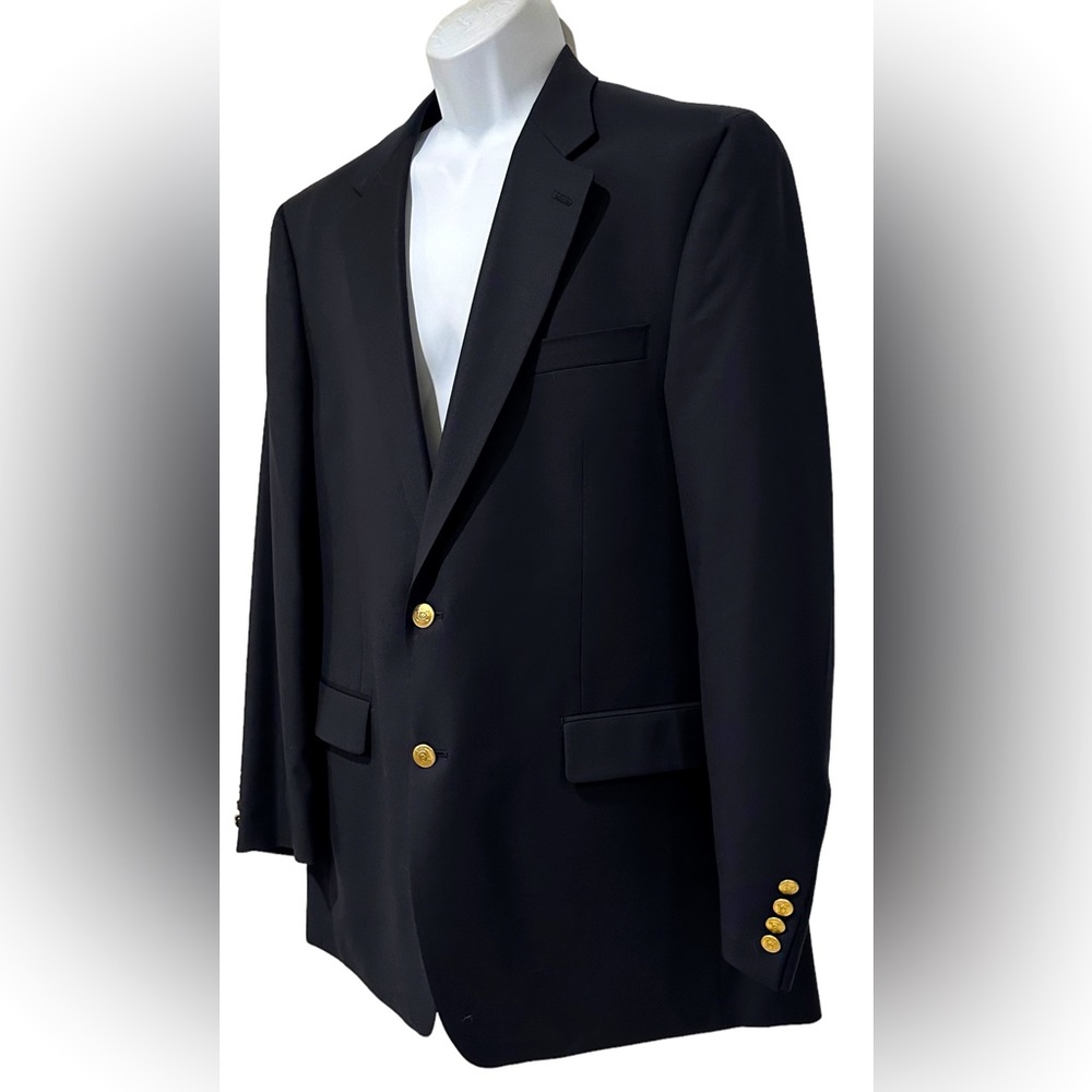 Lauren Ralph Lauren Mens Wool Black Gold Button Blazer Sports Coat‎ Size 44L